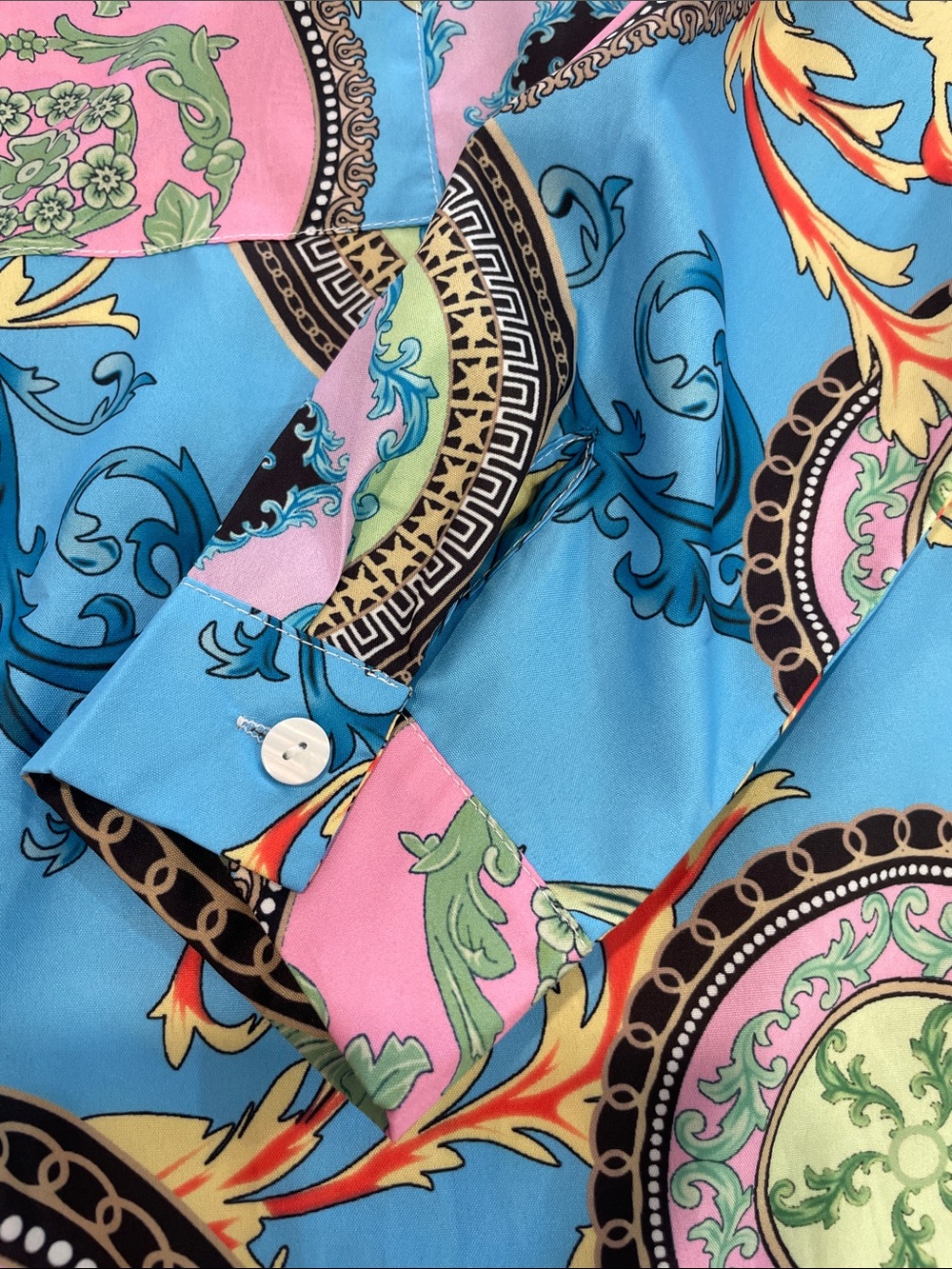 Ladies Blue Printed Long-Sleeve Shirt - Picture 3 of 8